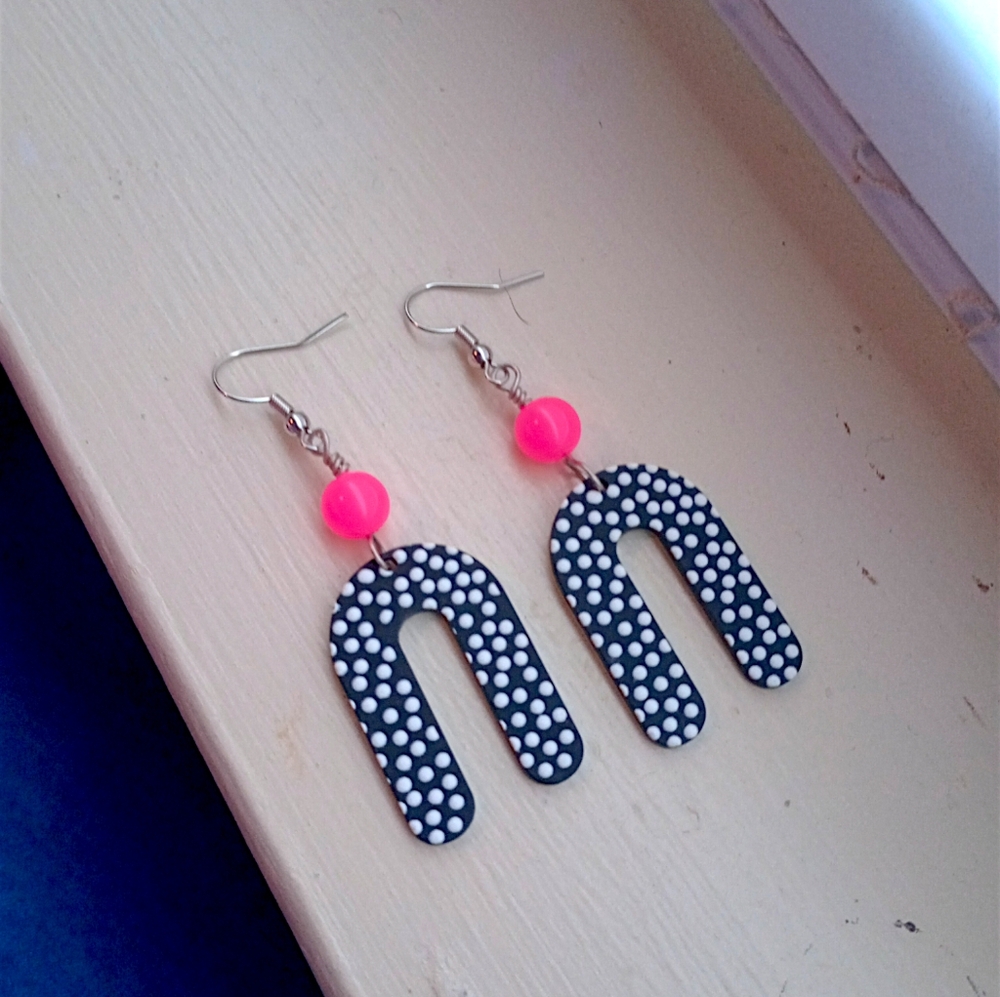 Black and white polka Dot earrings